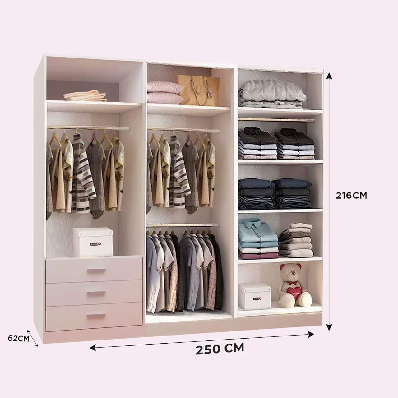 Chicago wardrobe 250cm inside view