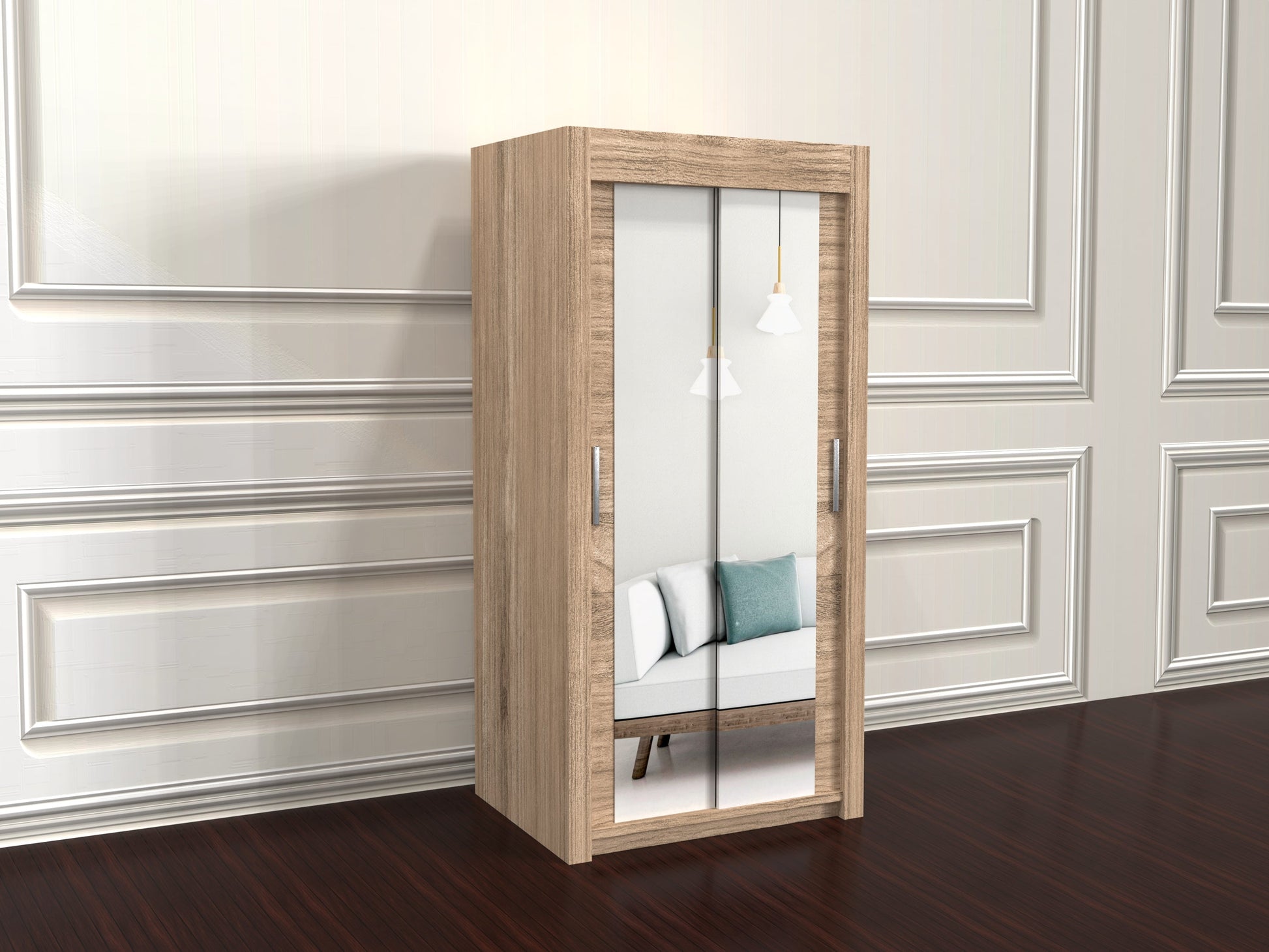 Chicago Oak 100cm wide wardrobe with mirror doors