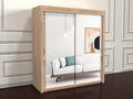 Chicago Oak sliding doors wardrobe with mirrors 205cm wide