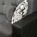 Gray sofa with a decorative pillow 