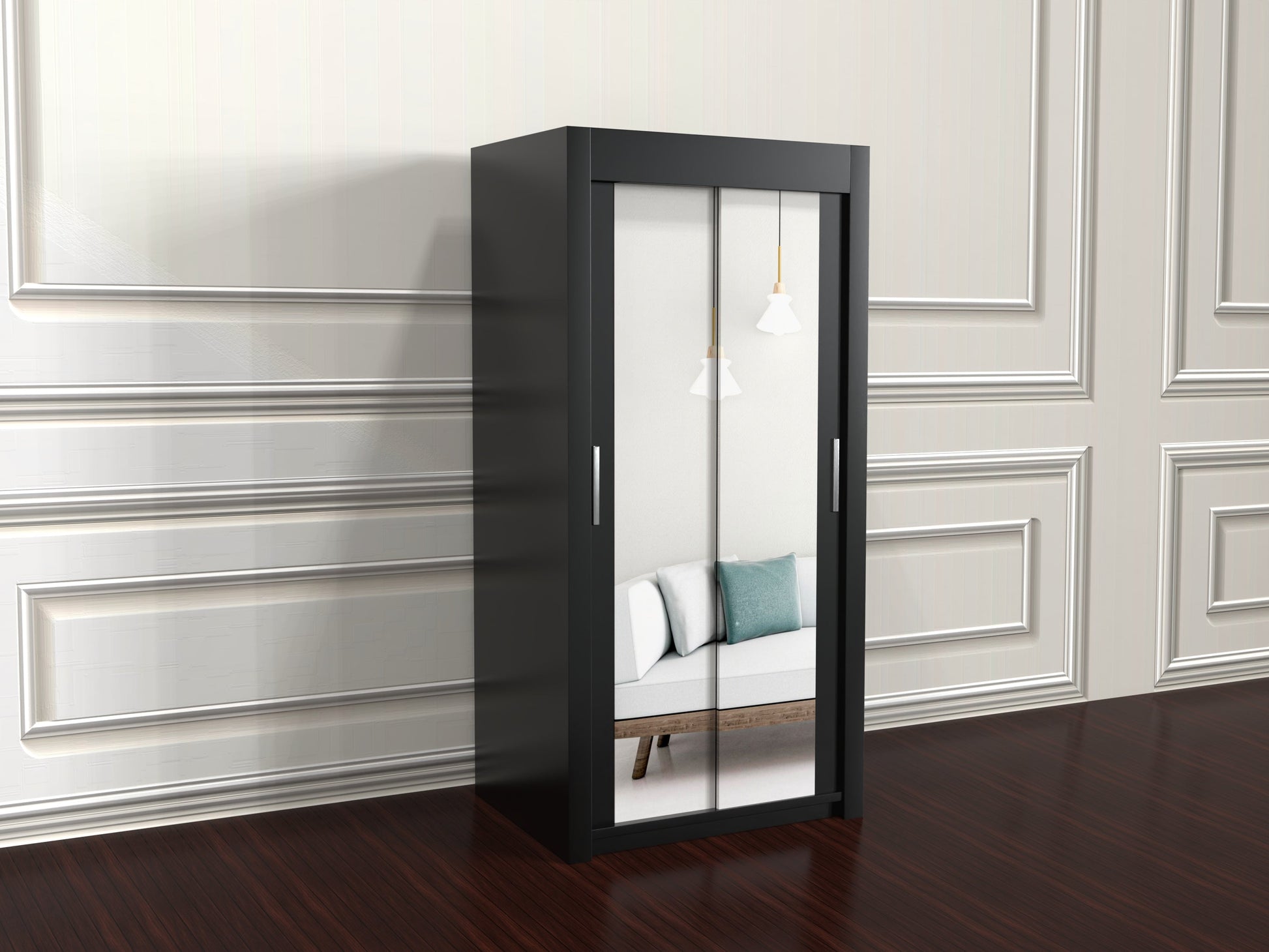 Chicago black 100cm wide sliding door wardrobe with mirrors
