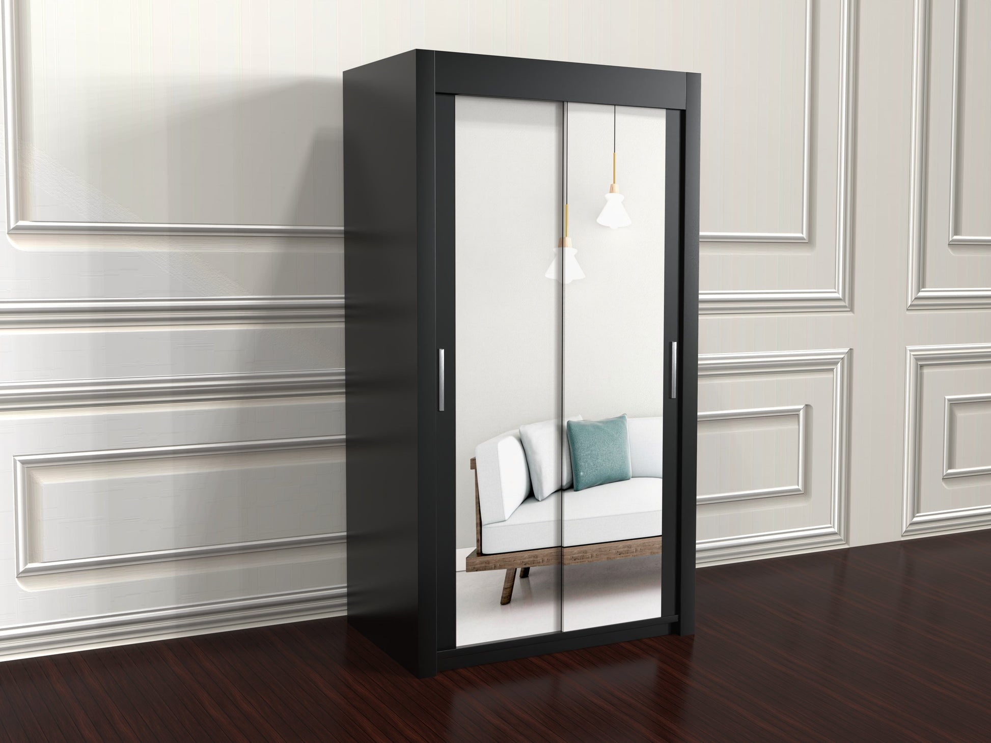 Chicago black 120cm wide wardrobe with mirror doors