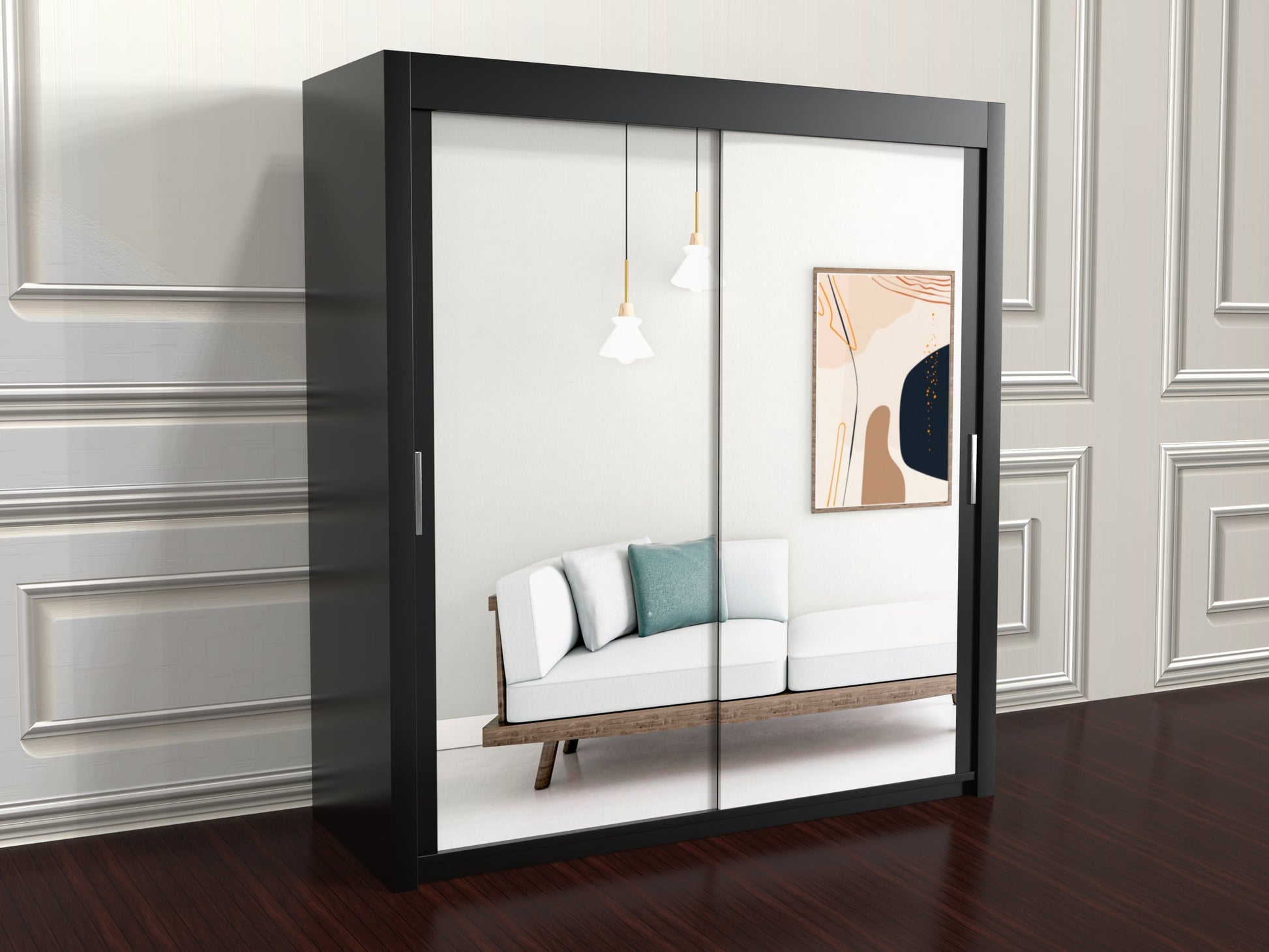 Chicago black Sliding wardrobe door with mirror 205cm
