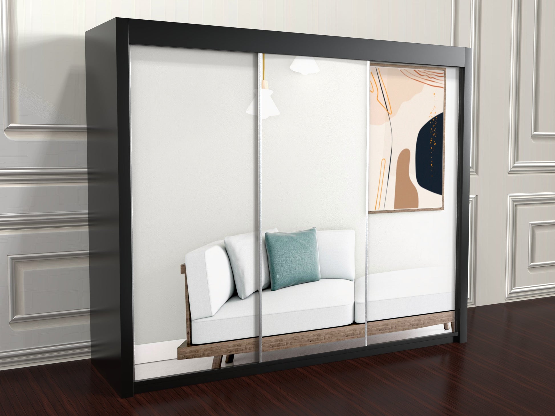 Chicago Black sliding door wardrobe with mirror 250cm wide