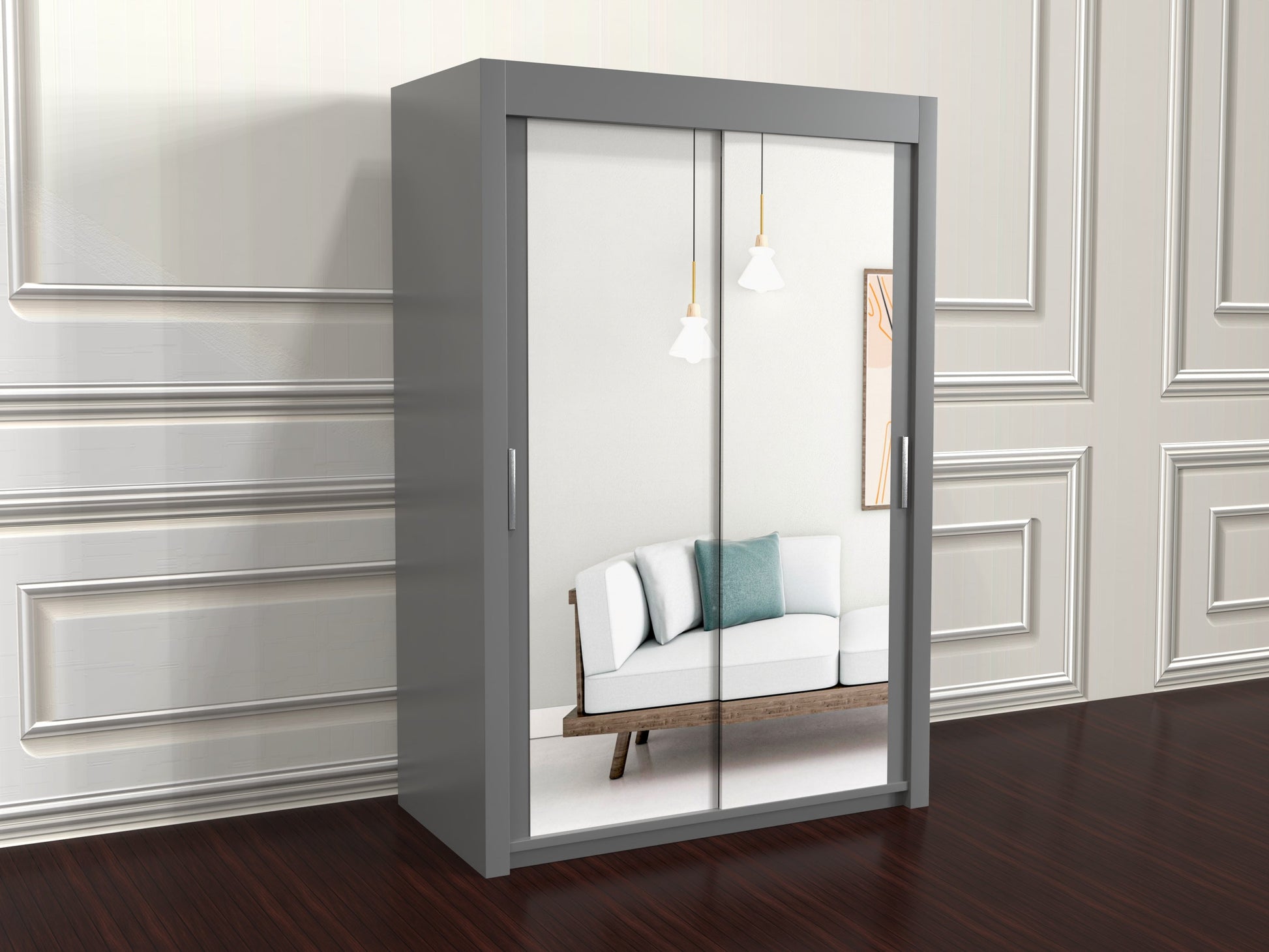 Chicago gray 150cm wide wardrobe with mirror doors 