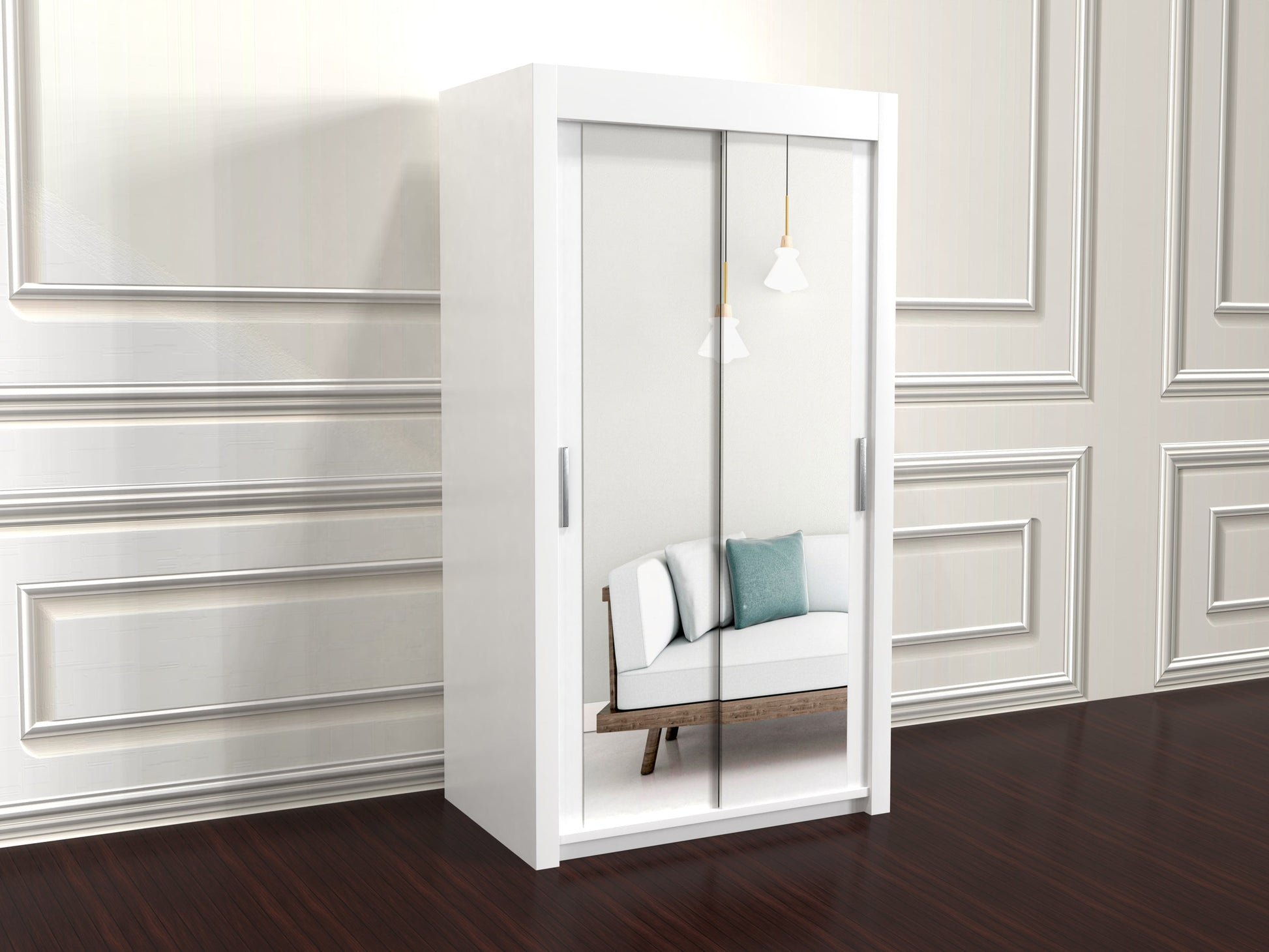Chicago white 100cm wide sliding door wardrobe with mirrors