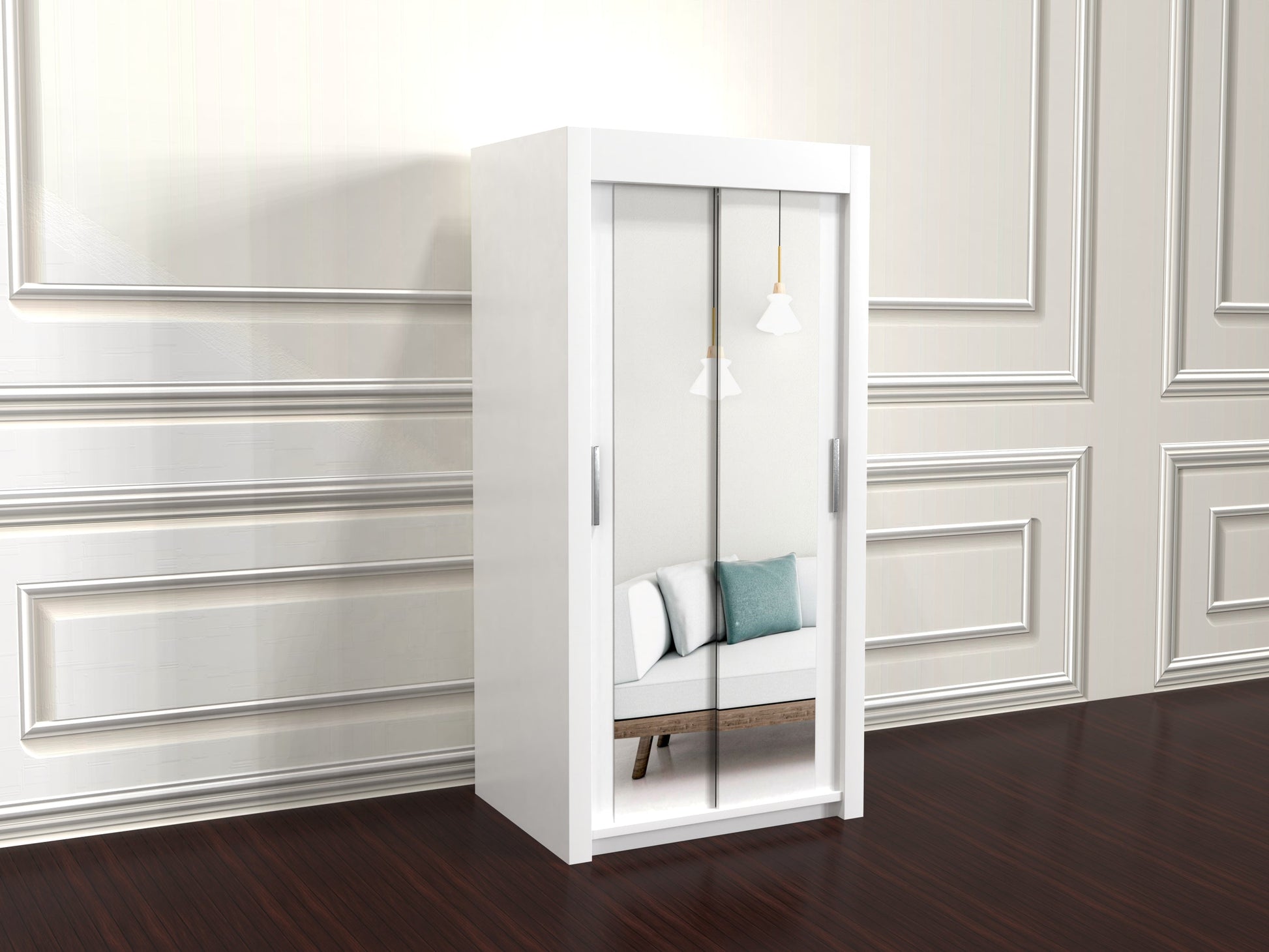 Chicago white 120cm wide wardrobe with mirror doors