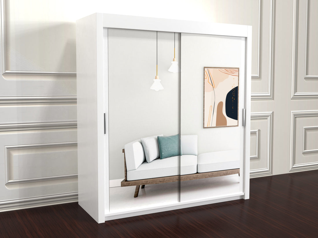 Chicago White sliding door wardrobe with mirror doors 203cm wide