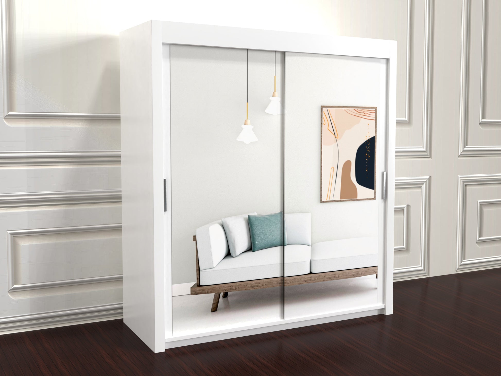 Chicago White sliding door wardrobe with mirror doors 203cm wide