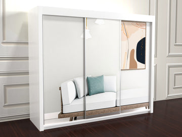 Chicago White sliding door wardrobe with mirror 250cm wide