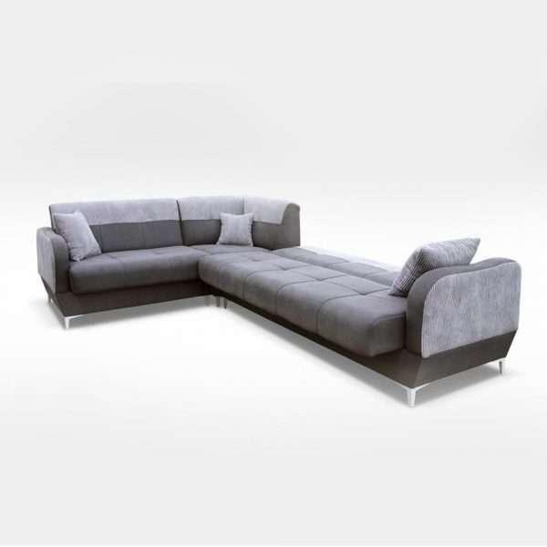 Corner sofa bed in gray color with cushions