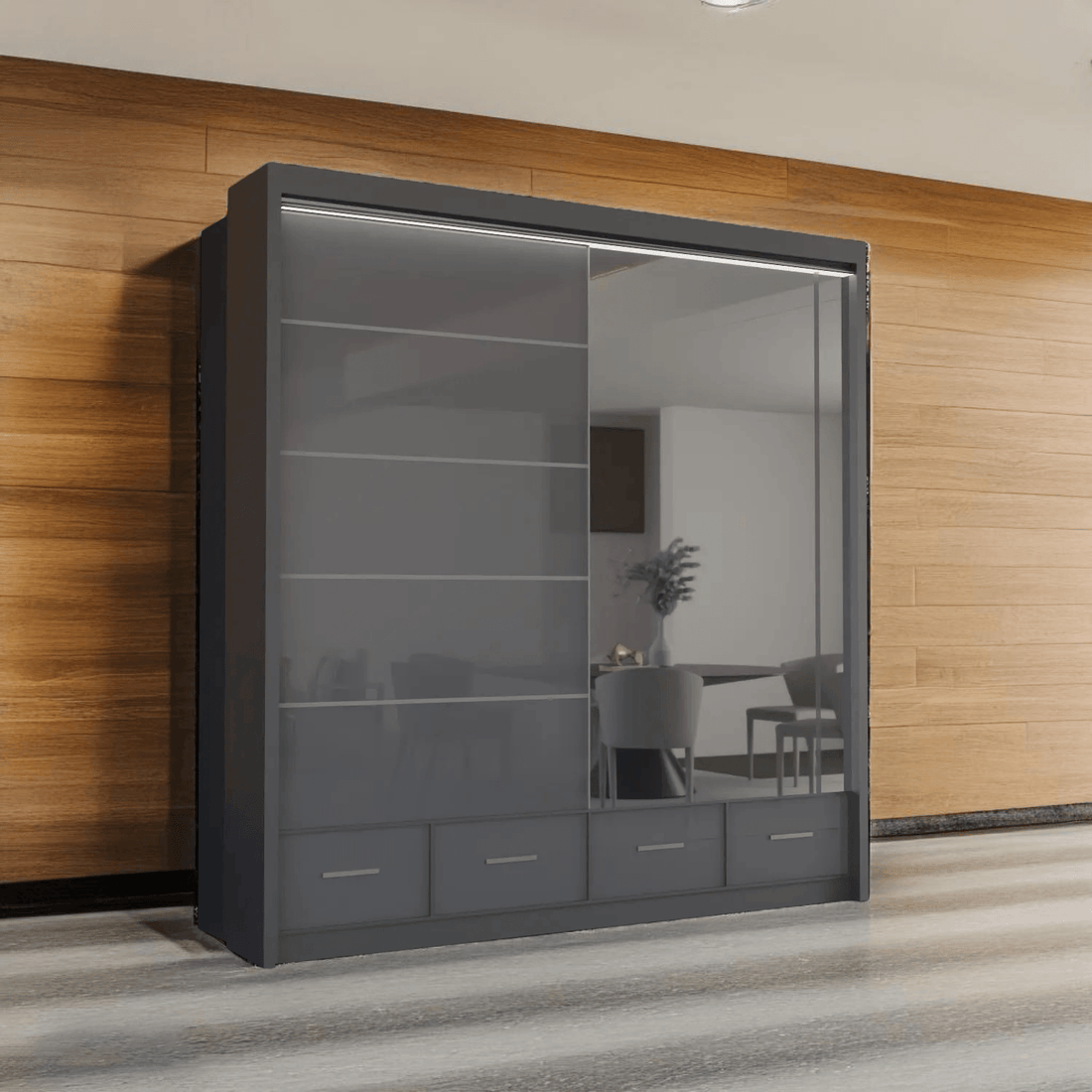 High Gloss Sycylia Mirror Wardrobe 150/205/256cm