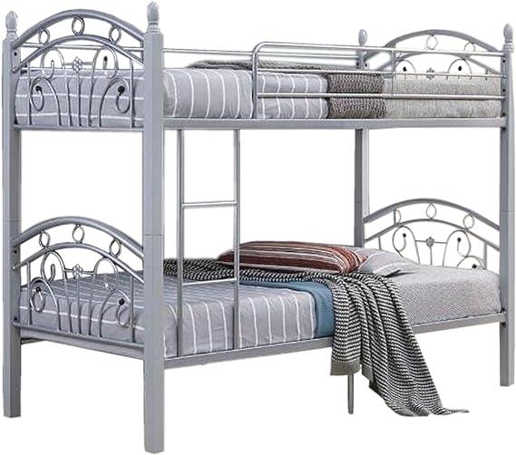 Silver metal bunk bed with two mattresses 