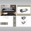 Gray sofa bed with dimensions and layout options 