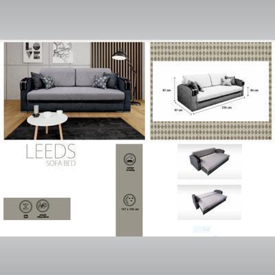 Gray sofa bed with dimensions and layout options 