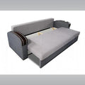 Gray sofa bed with a wooden frame 