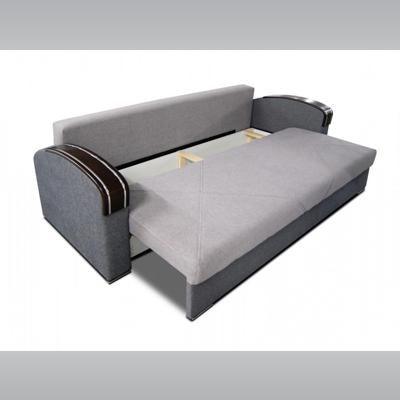 Gray sofa bed with a wooden frame 