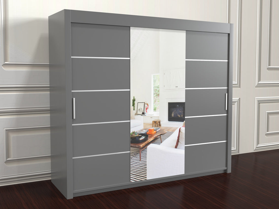 Vision Sliding Wardrobe with Mirror Black, White, Grey 250cm
