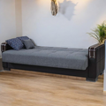 Gray sofa bed with black frame 