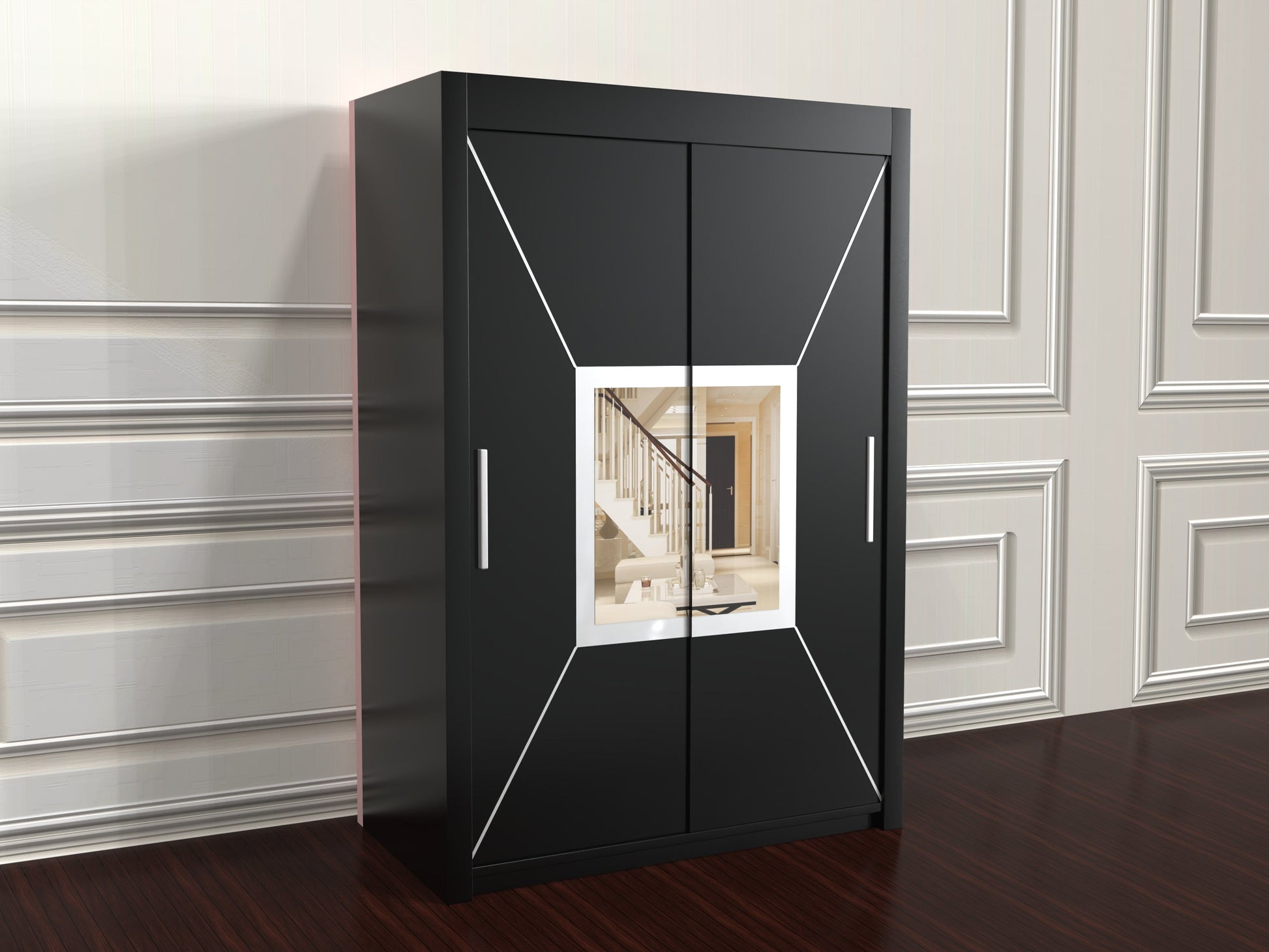 Nicole Sliding Door Wardrobe in Black color, 150cm wide