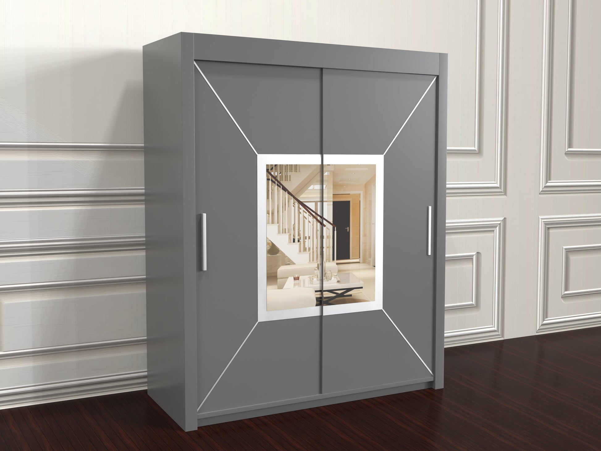 Nicole Sliding Door Wardrobe in Grey  color, 180cm wide