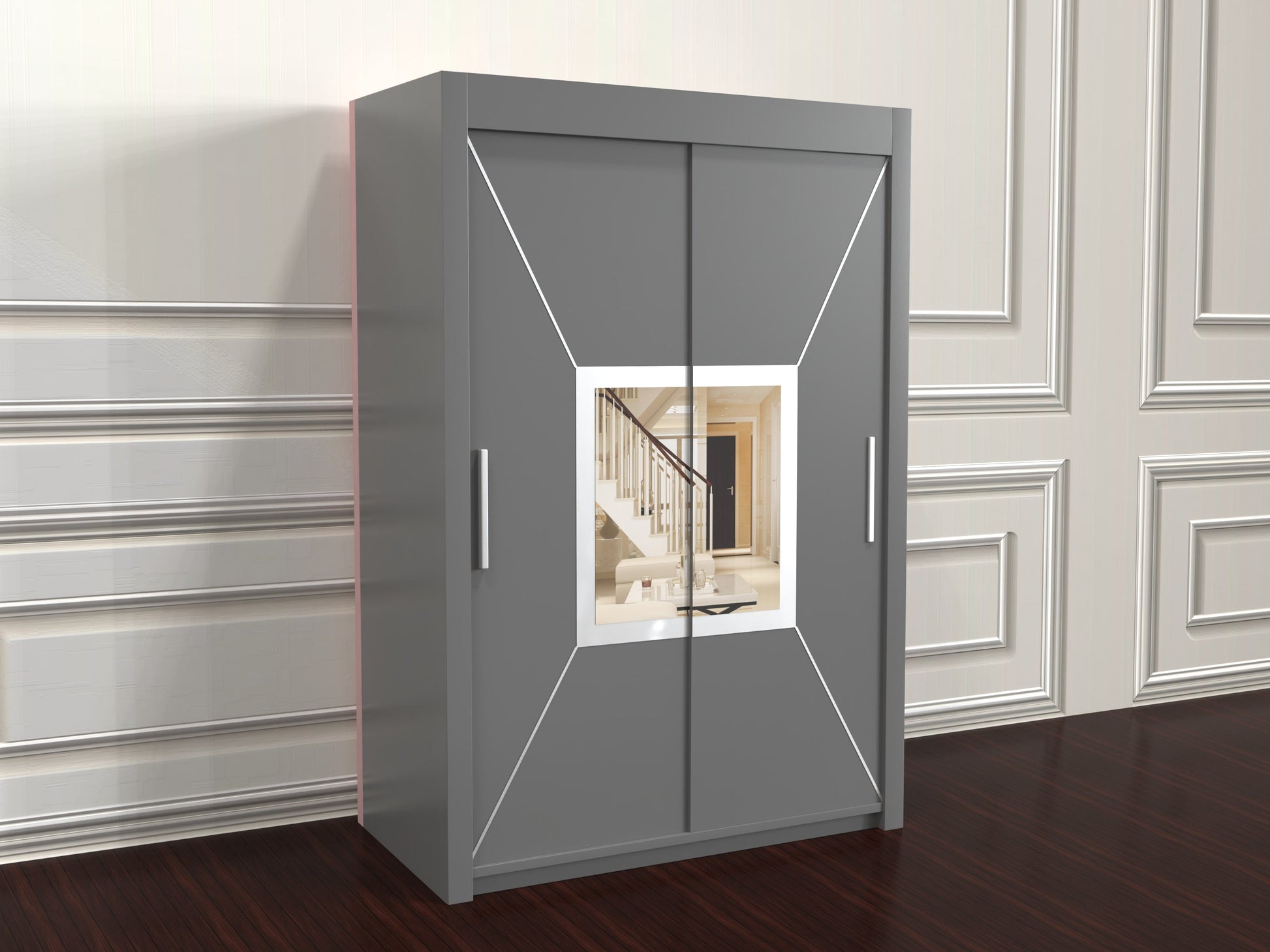 Nicole Sliding Door Wardrobe in Grey color, 150cm wide