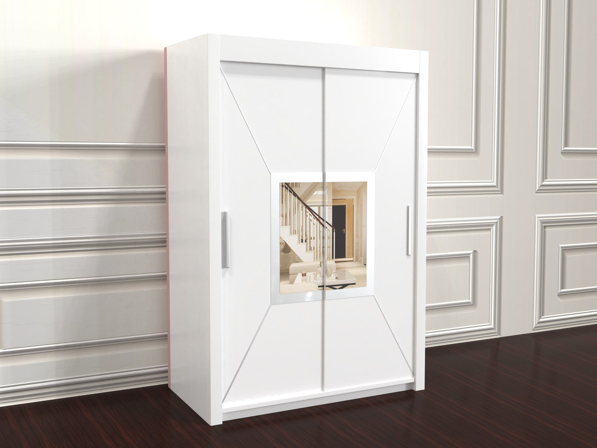 Nicole Sliding Door Wardrobe in white  color, 150cm wide