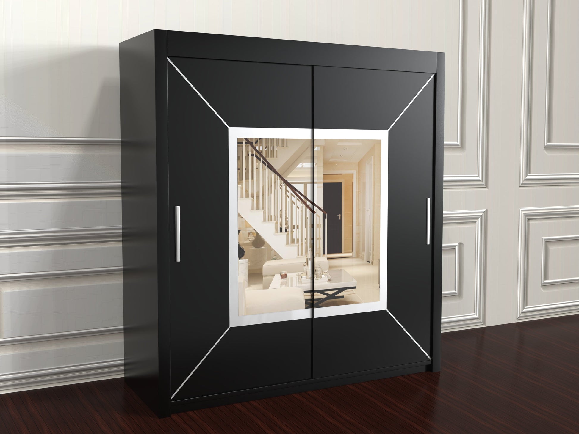  Nicole Black wardrobe with mirror doors 203cm wide