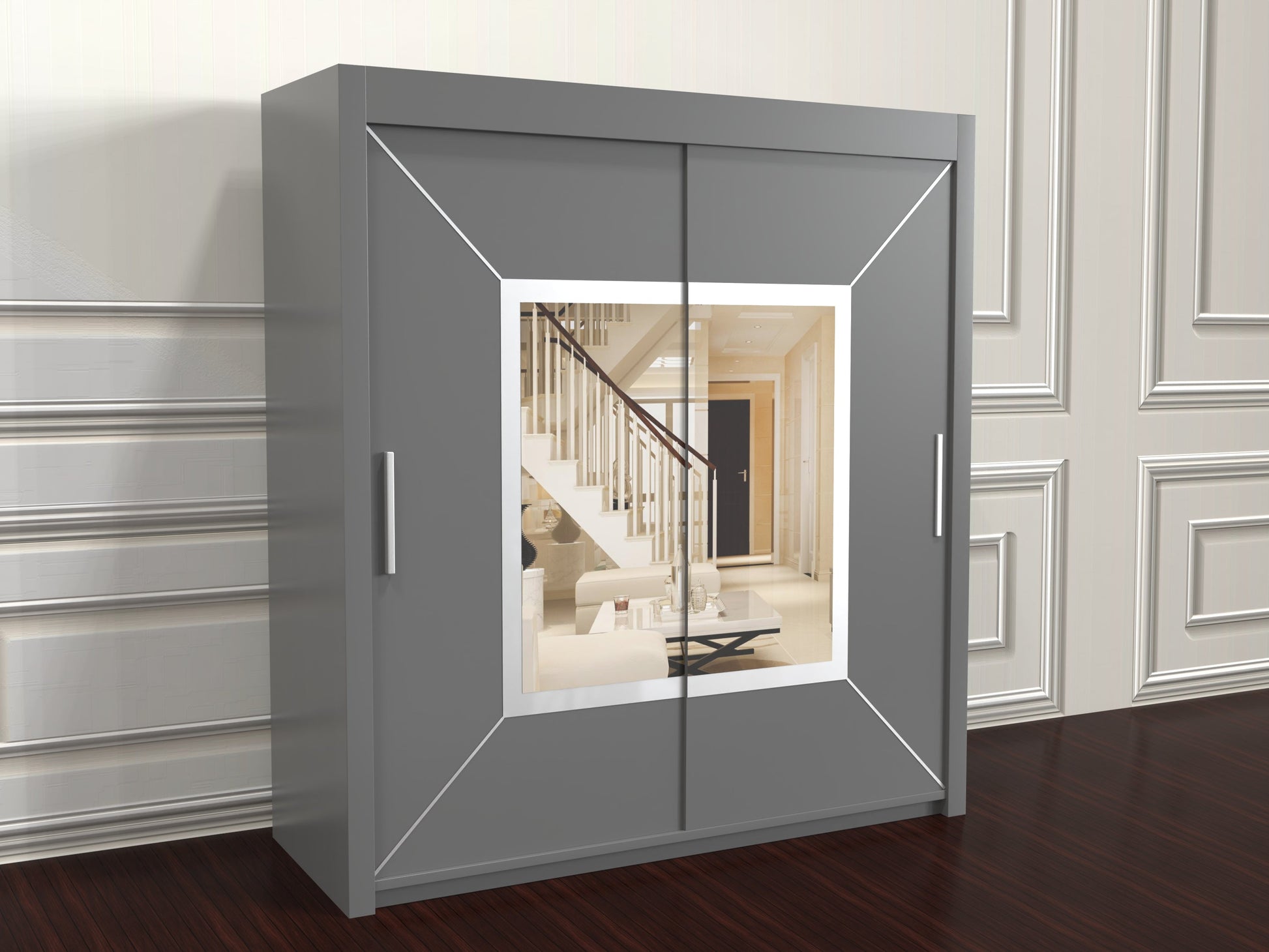 Nicole Gray wardrobe with sliding mirror doors 203cm wide