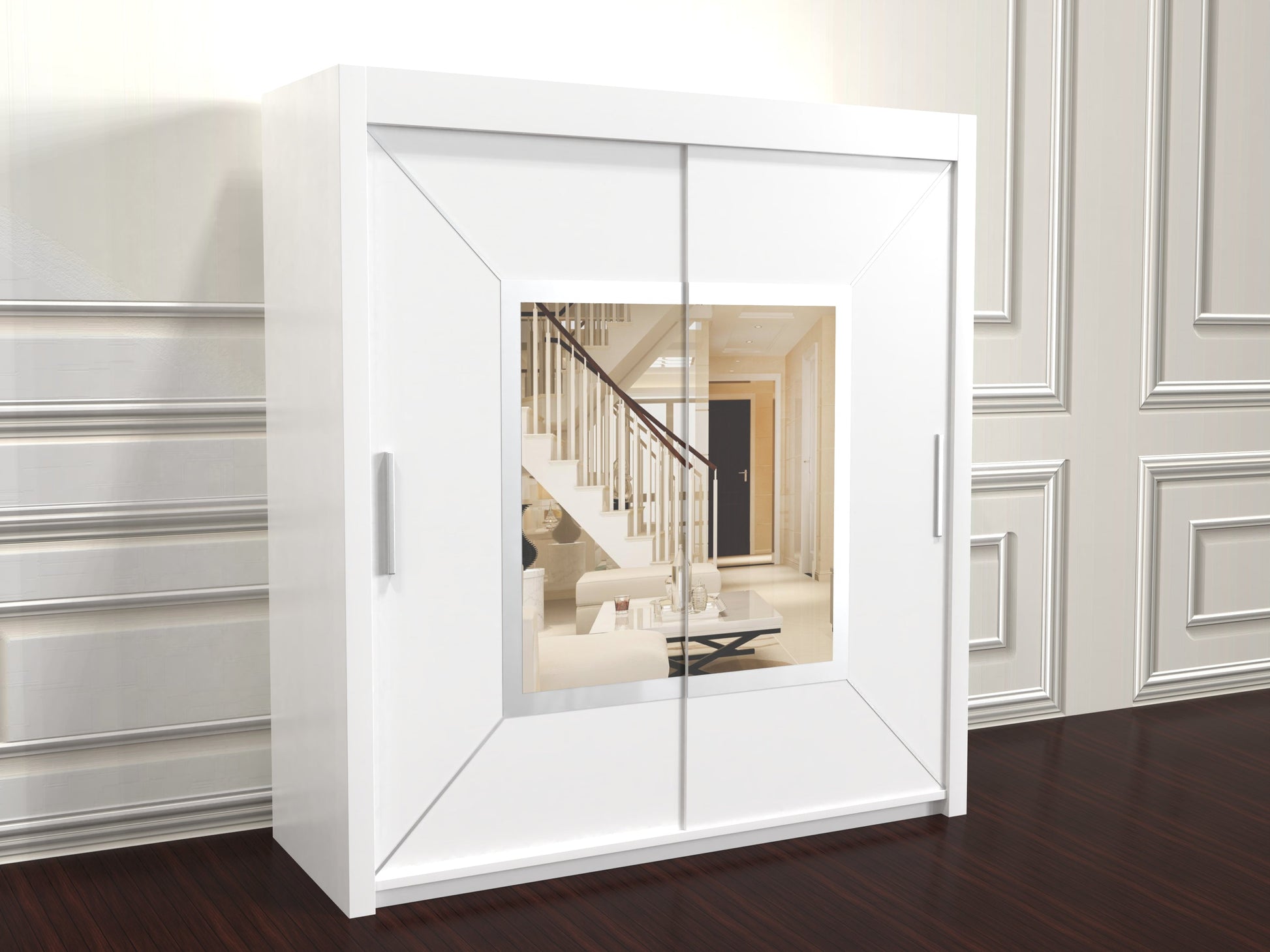 Nicole White wardrobe with sliding glass doors 203cm wide