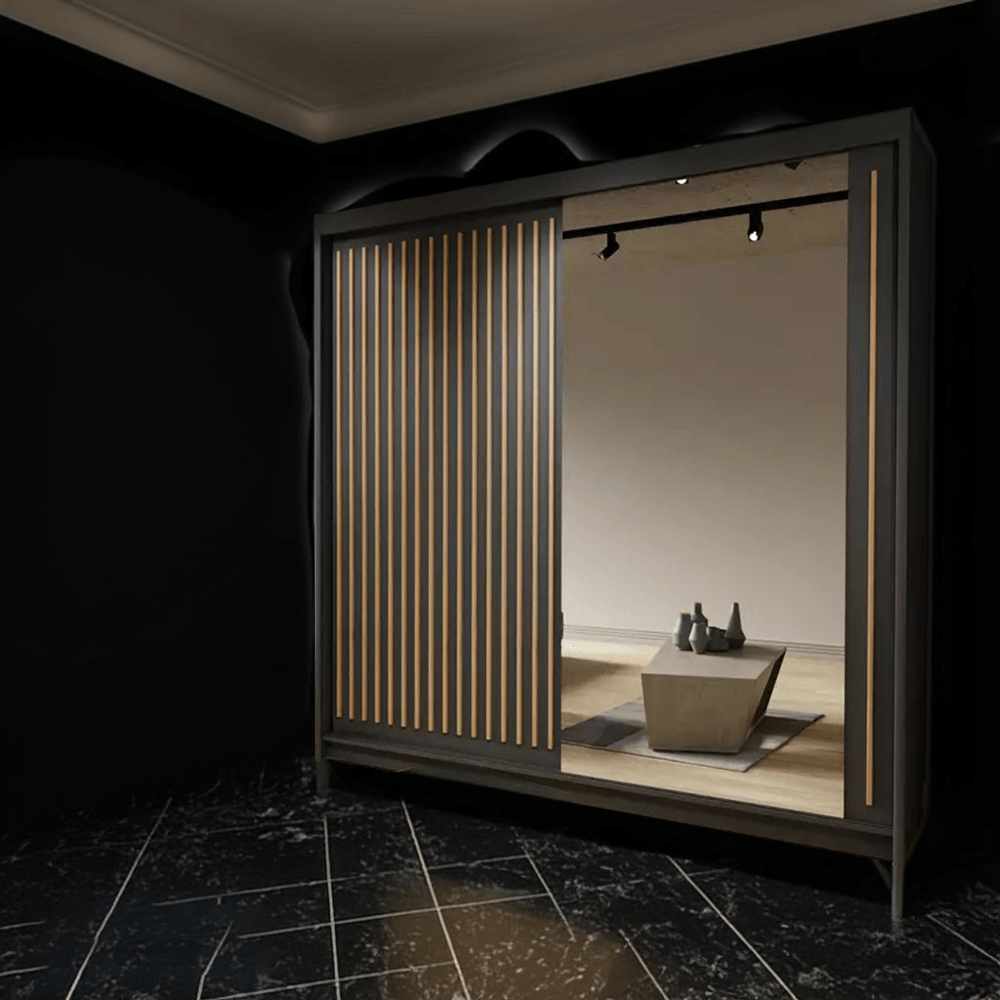 Royal Black Sliding Door Wardrobe 250cm