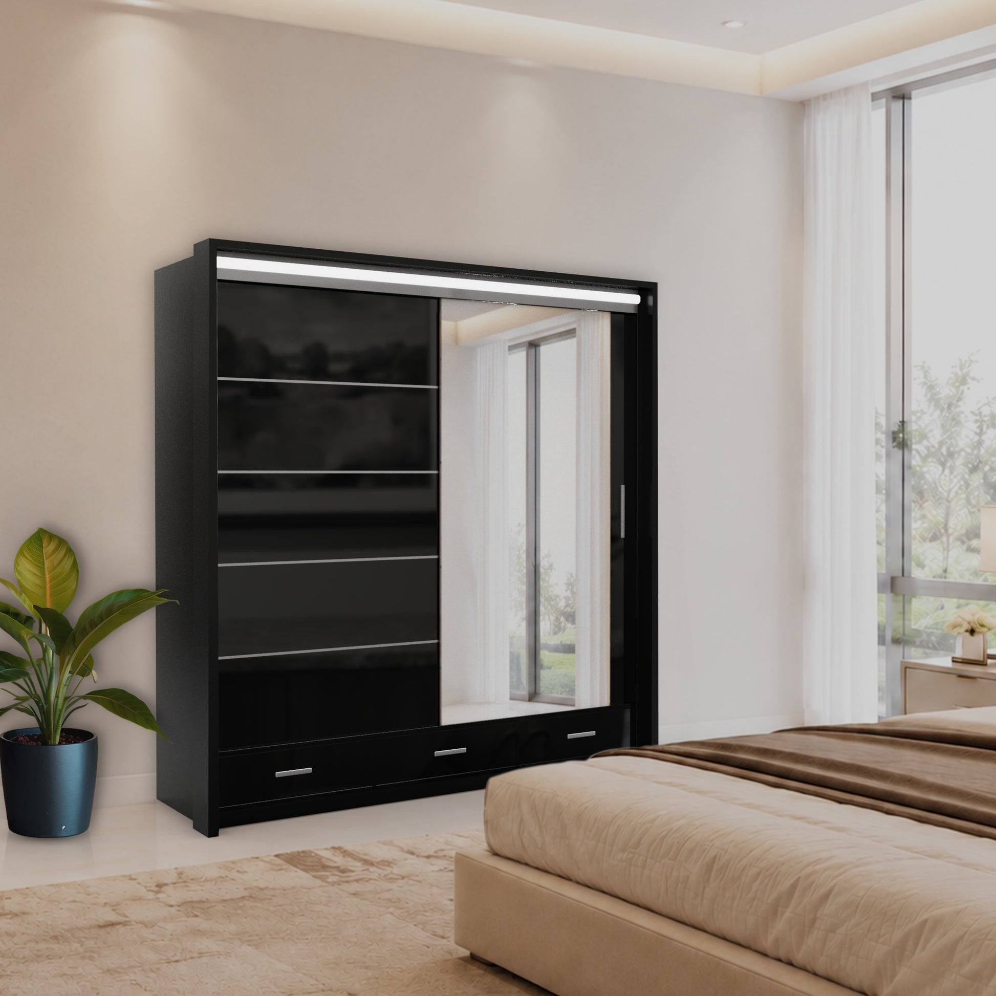 Sycylia Black wardrobe 205cm 