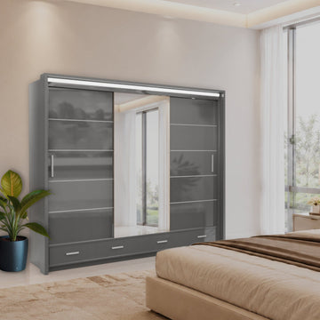 Sycylia High gloss Gray wardrobe 256cm wide