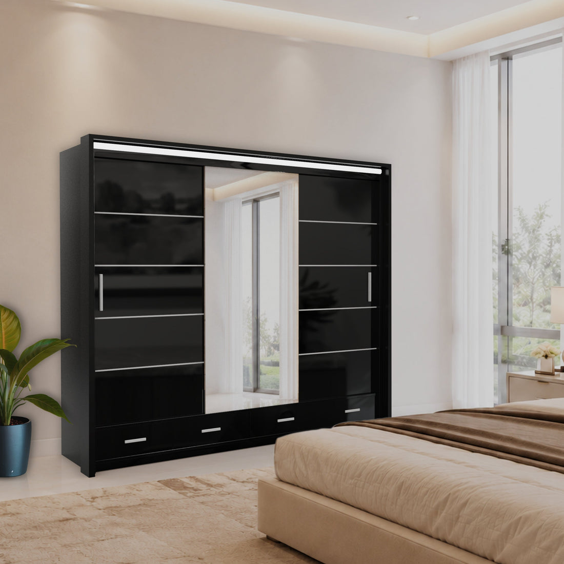 Sycylia High gloss Gray wardrobe 256cm wide