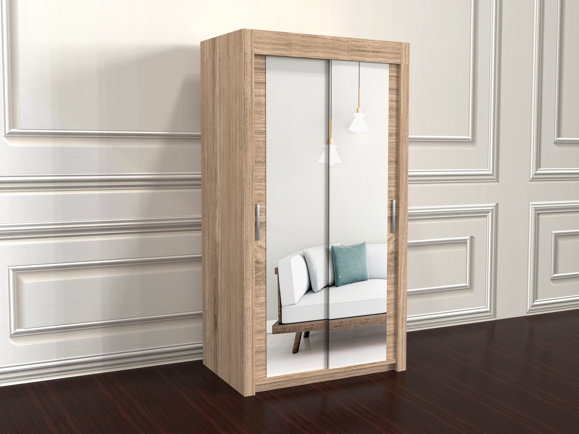 Chicago Oak 120cm wide wardrobe with mirror sliding doors