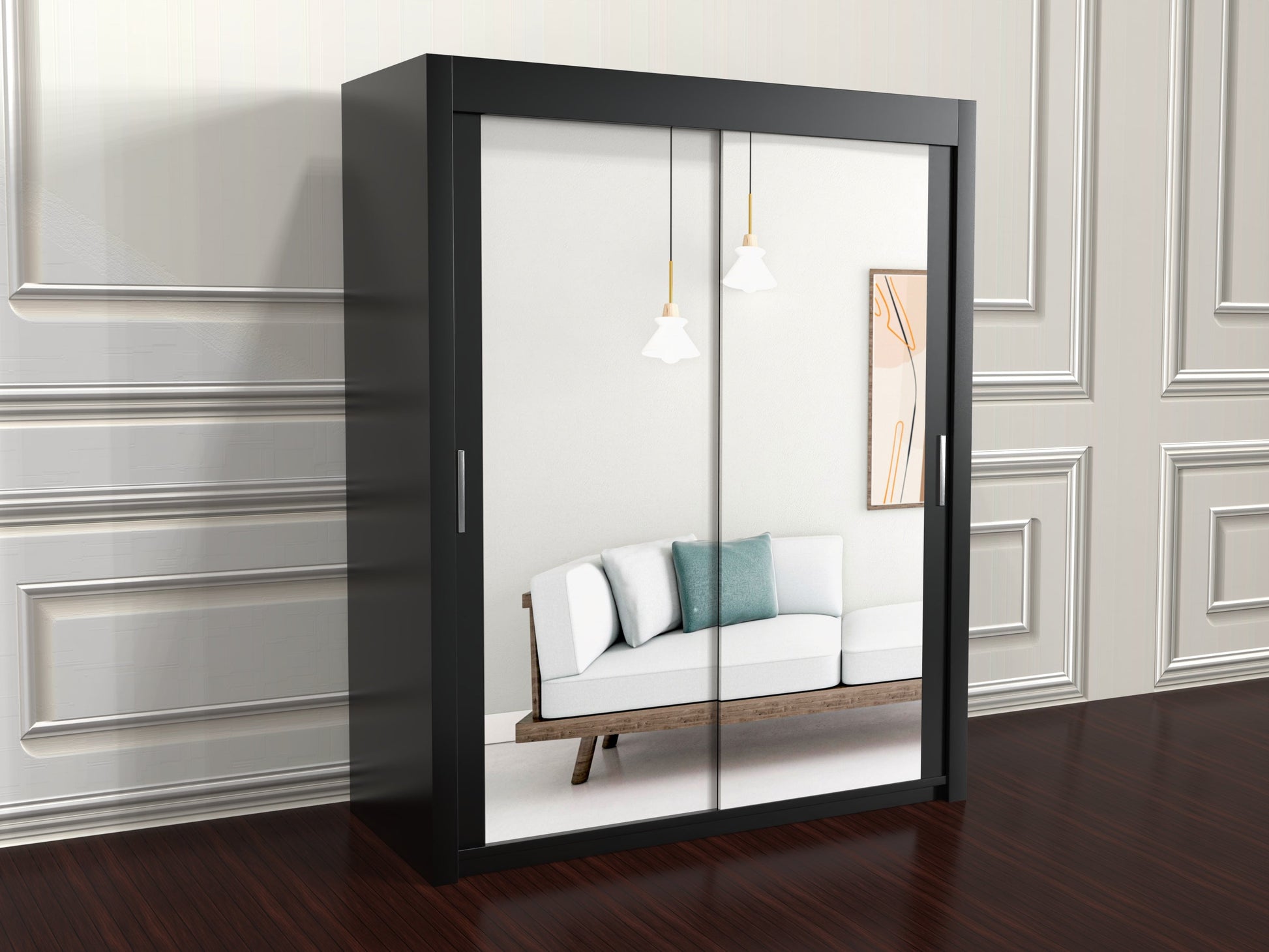 Chicago Black Sliding wardrobe with mirror doors 180cm wide 