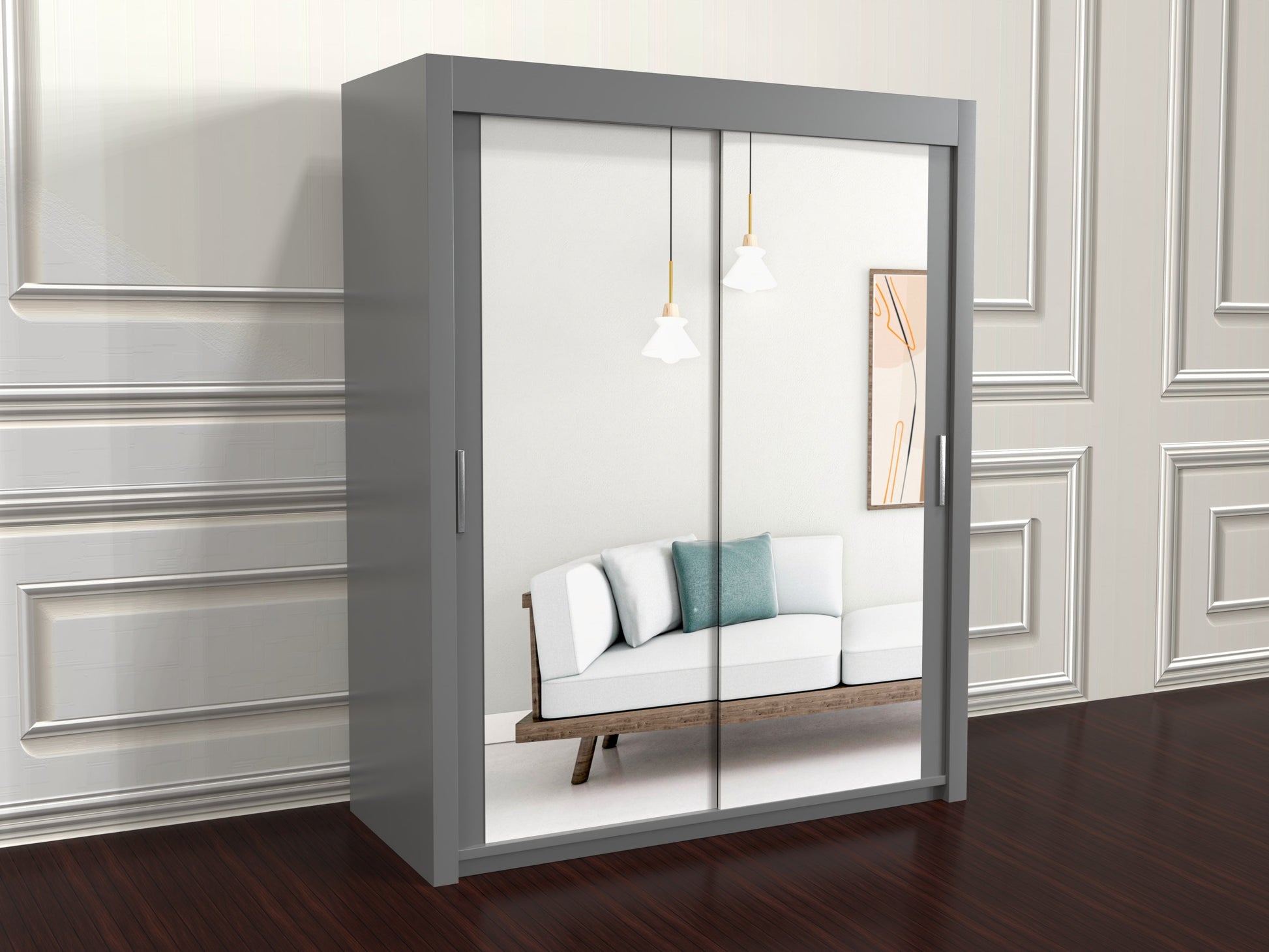 Chicago Gray wardrobe with sliding mirror doors 180cm