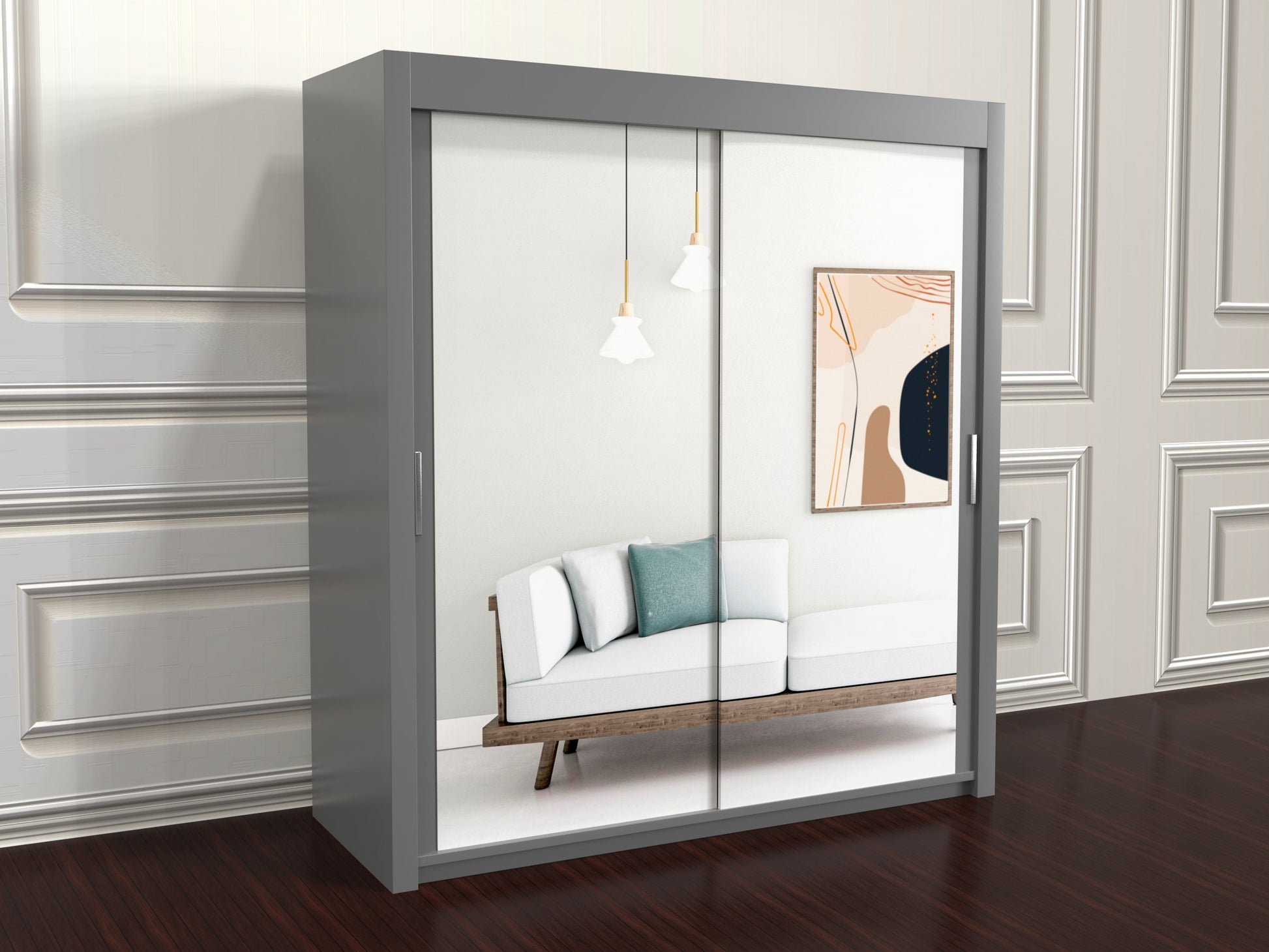 Gray sliding door wardrobe 203cm wide