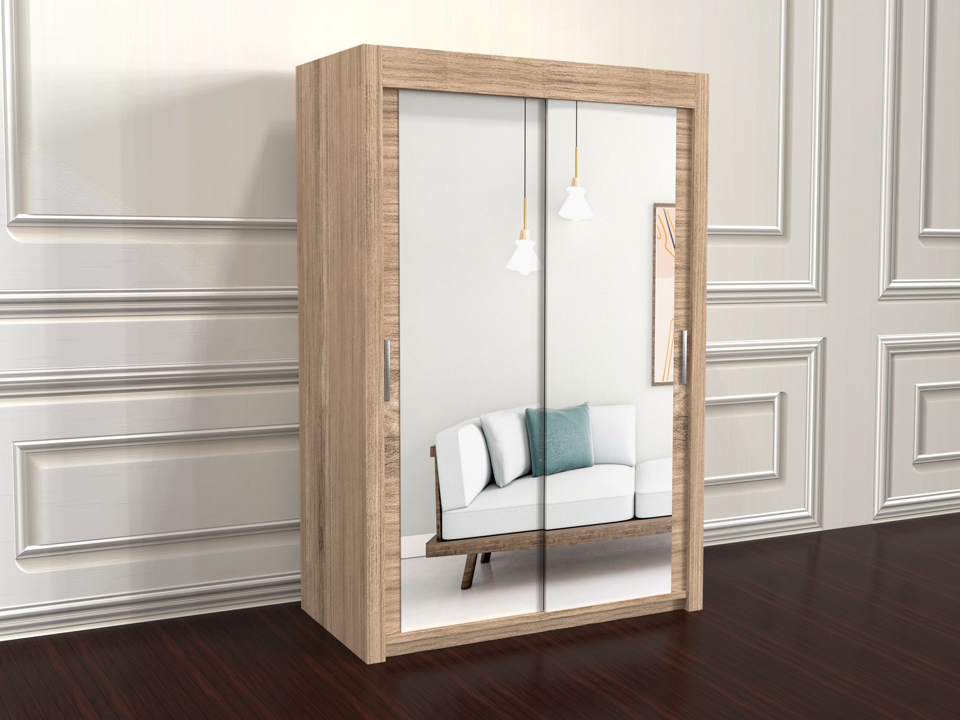Chicago Oak 150cm wide wardrobe with mirror doors 