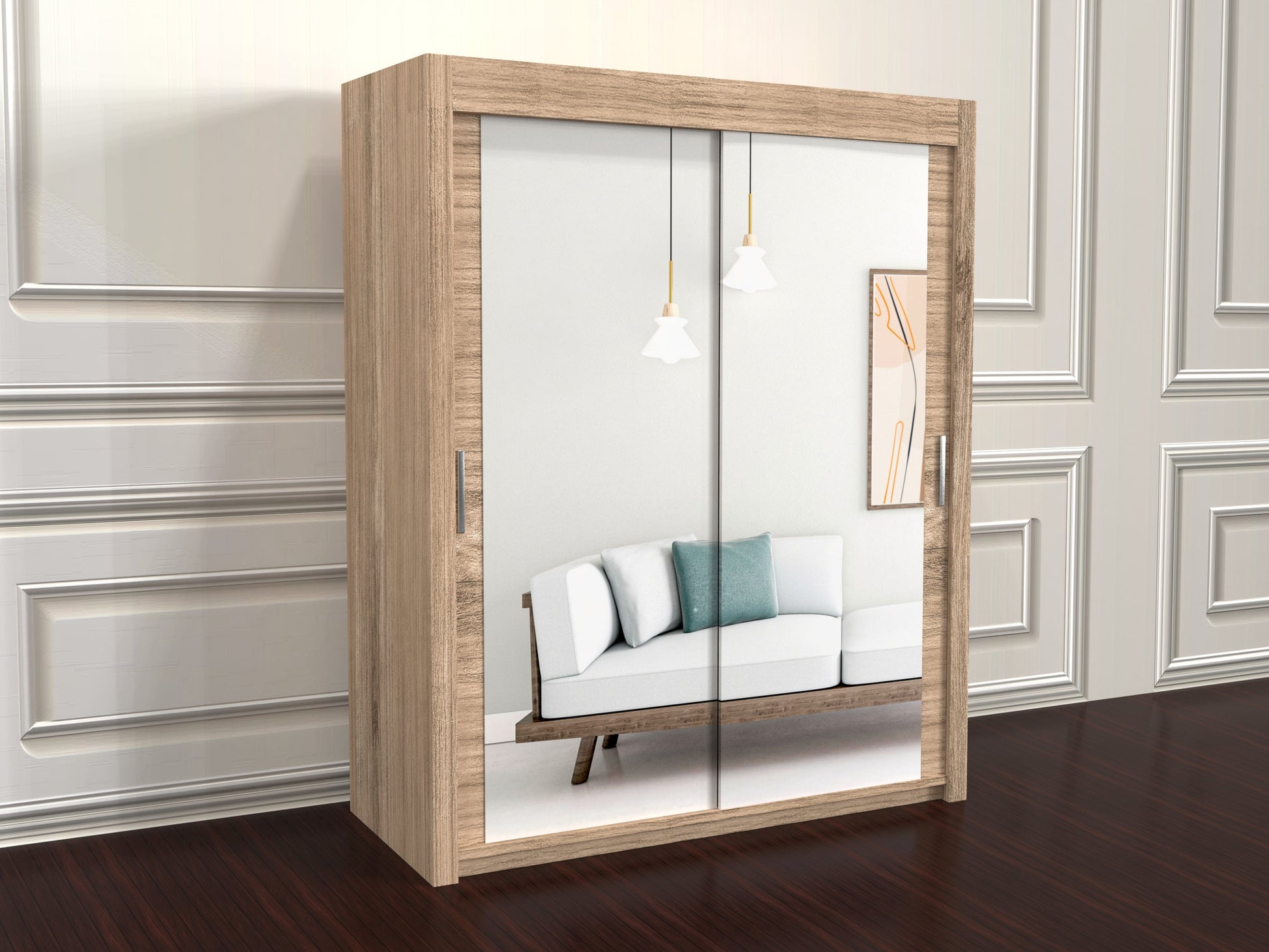 Chicago oak wardrobe with sliding mirror doors 180cm wide