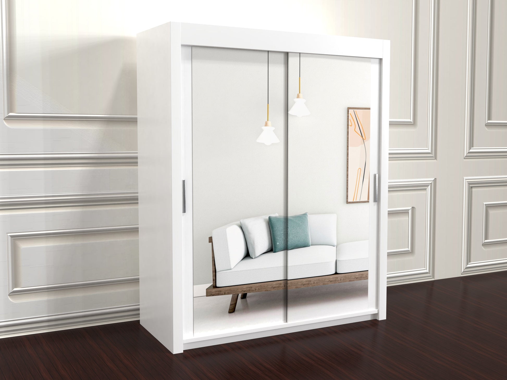 chicago White wardrobe with sliding glass doors 180cm wide