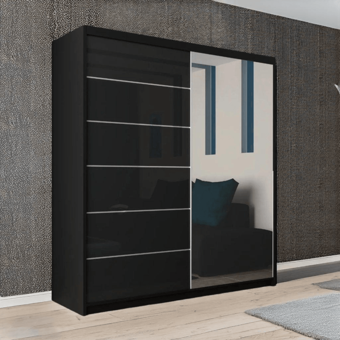 Infinity Black Sliding wardrobe with glass doors 