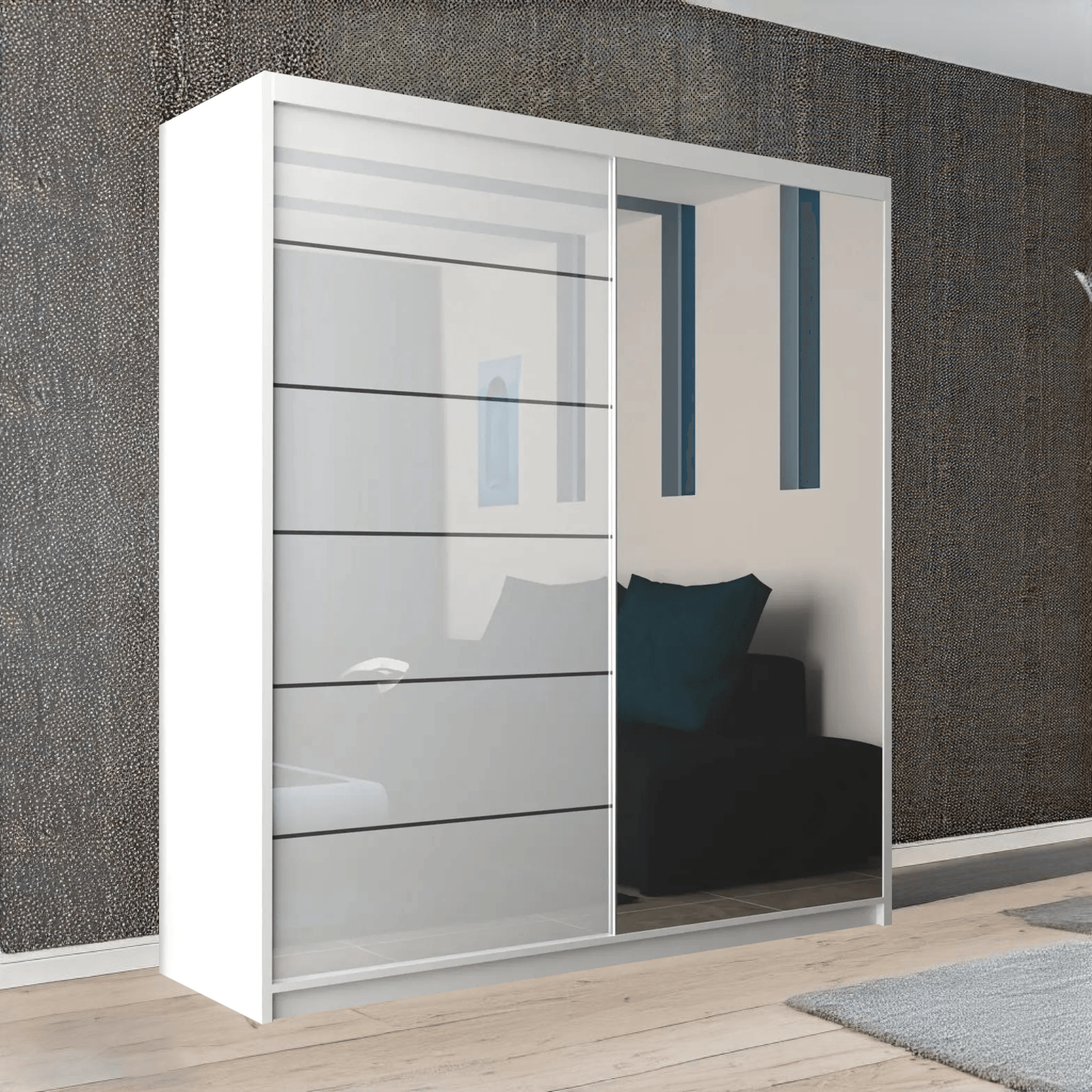 Infinity White Sliding wardrobe with glass doors 