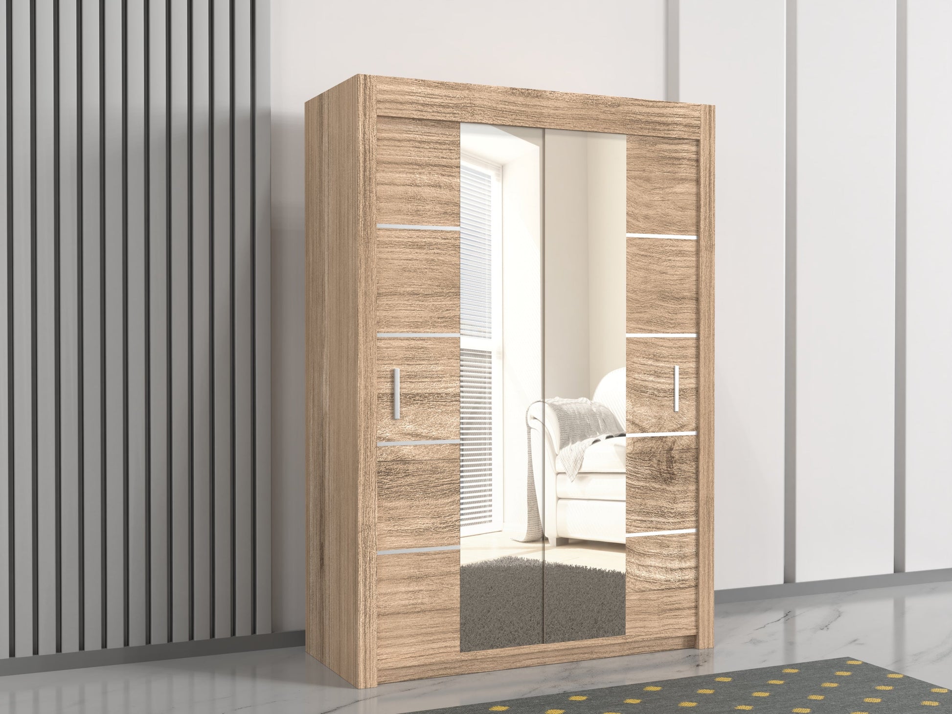 Lisbon 150cm wide sliding wardrobe with mirror doors in oak color