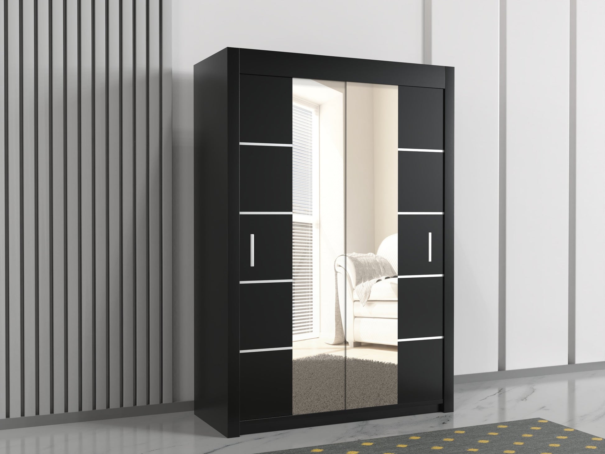 Lisbon 150cm wide sliding wardrobe with mirror doors in black color