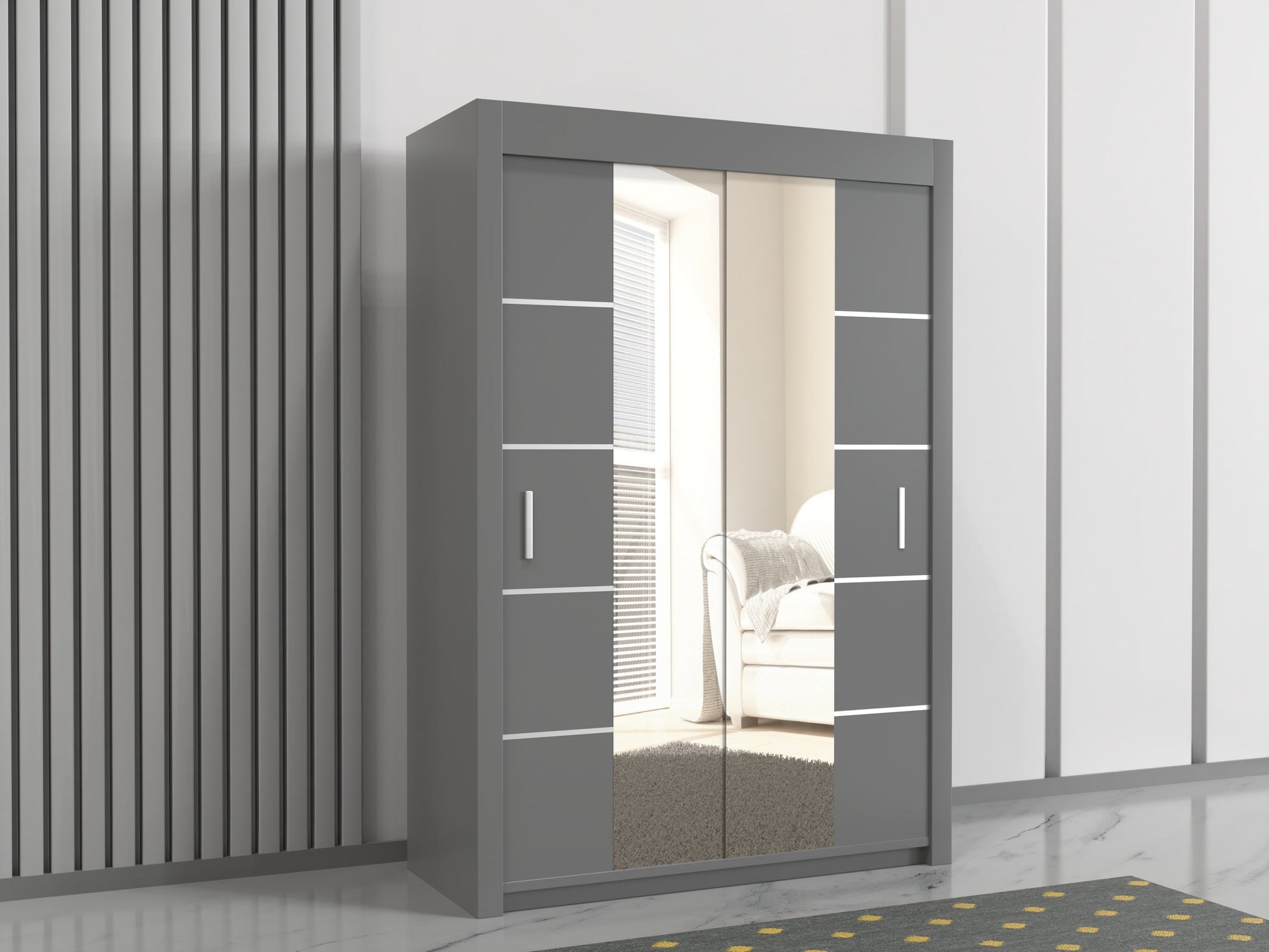 Lisbon 150cm wide sliding wardrobe with mirror doors in grey color
