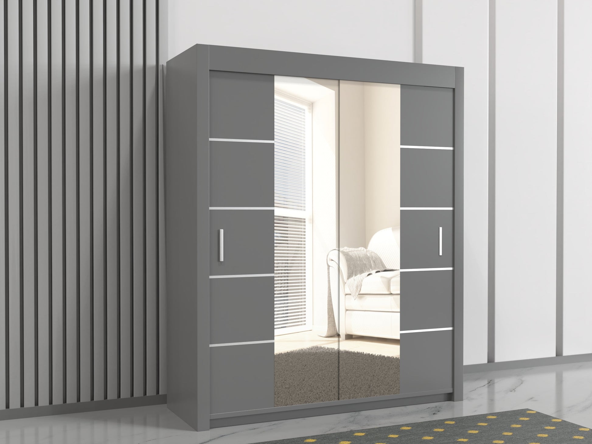  Lisbon Gray 180cm wide sliding wardrobe with mirror doors 