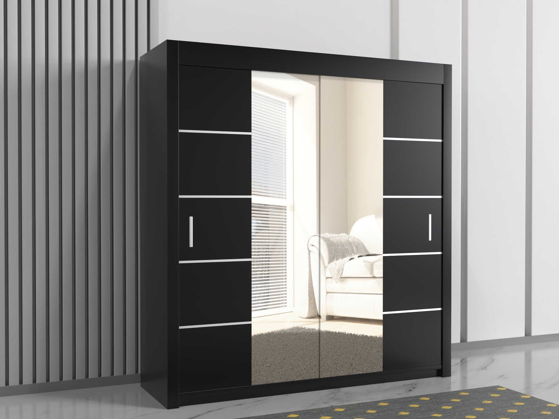 Black wardrobe with sliding doors 203cm wide