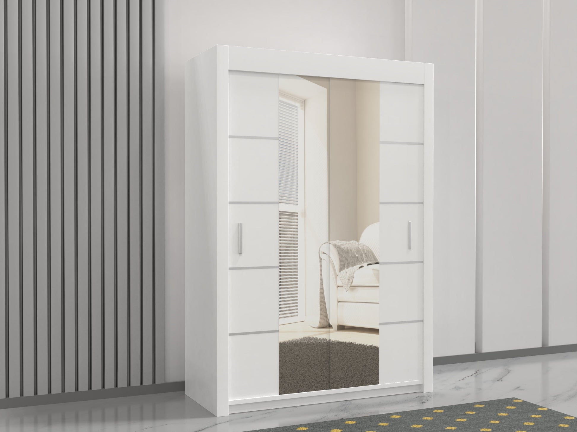 Lisbon 150cm wide sliding wardrobe with mirror doors in white color