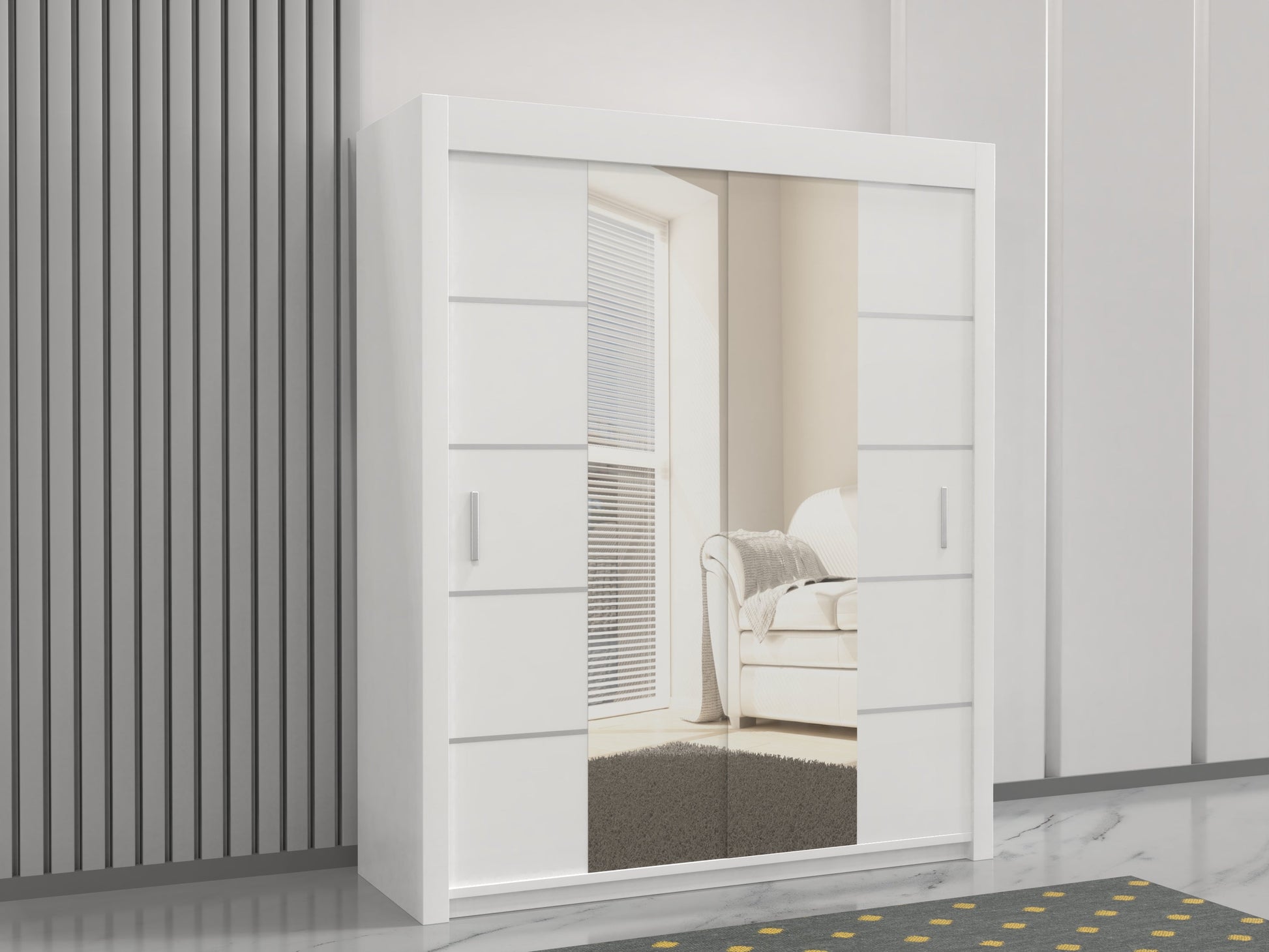 Lisbon white 180cm wide sliding wardrobe with mirror doors 